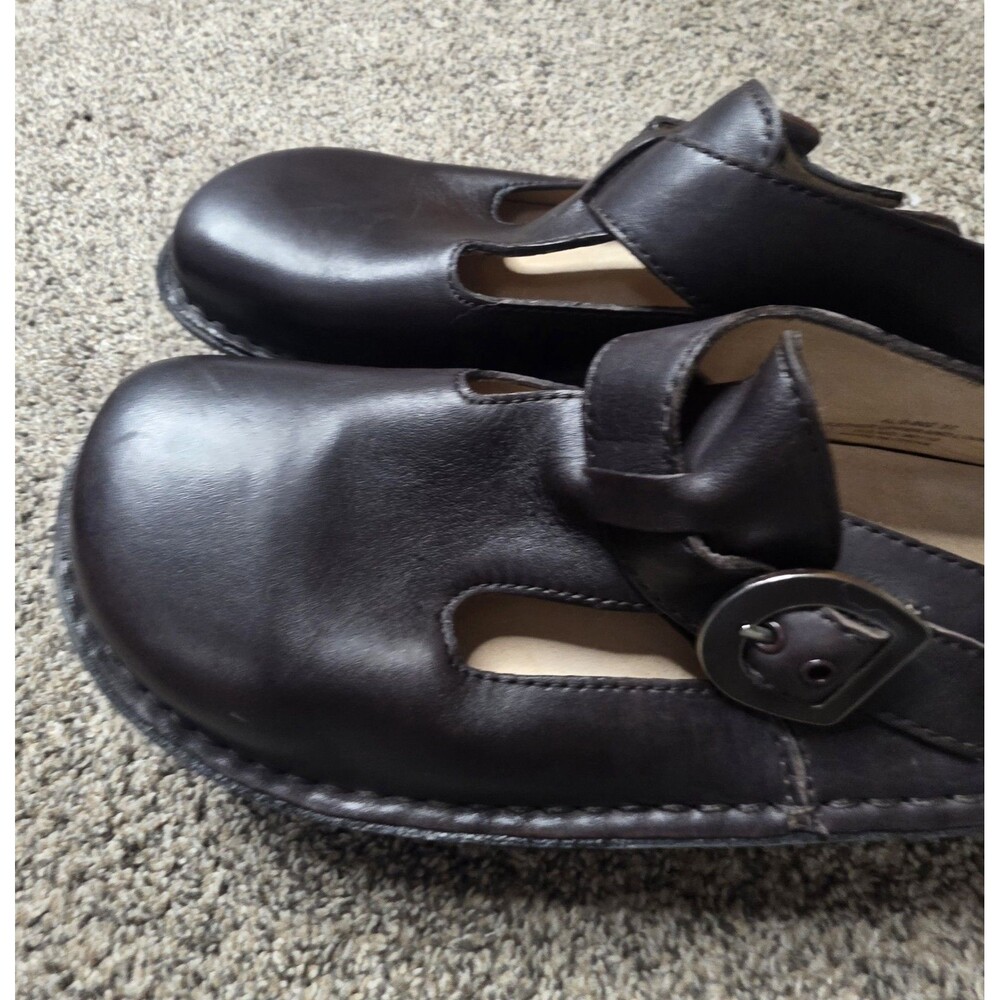 Alegria Mary Jane Clogs Size 37 US 7 Brown Leather Wedge Round Toe Classic - Picture 4 of 9